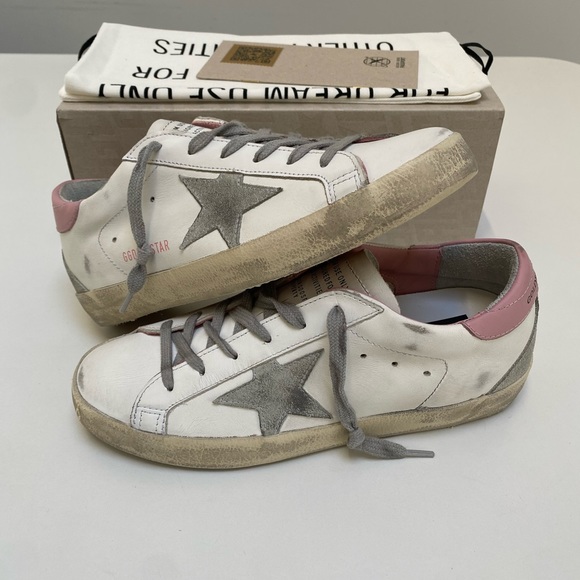 Golden Goose Superstar Sneaker White Leather/Pink Heel/Gray Star sz 38 NIB - Picture 11 of 15